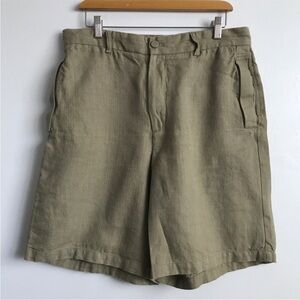 ZARA MENS SHORTS LINEN GREEN FLAT FRONT CASUAL 32